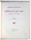 EIFFEL, GUSTAVE. Recherches Expérimentales sur la Résistance de lAir exécutées à la Tour Eiffel.  1907